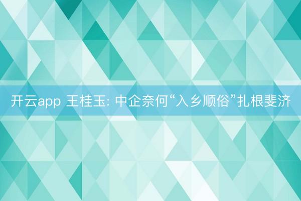 开云app 王桂玉: 中企奈何“入乡顺俗”扎根斐济
